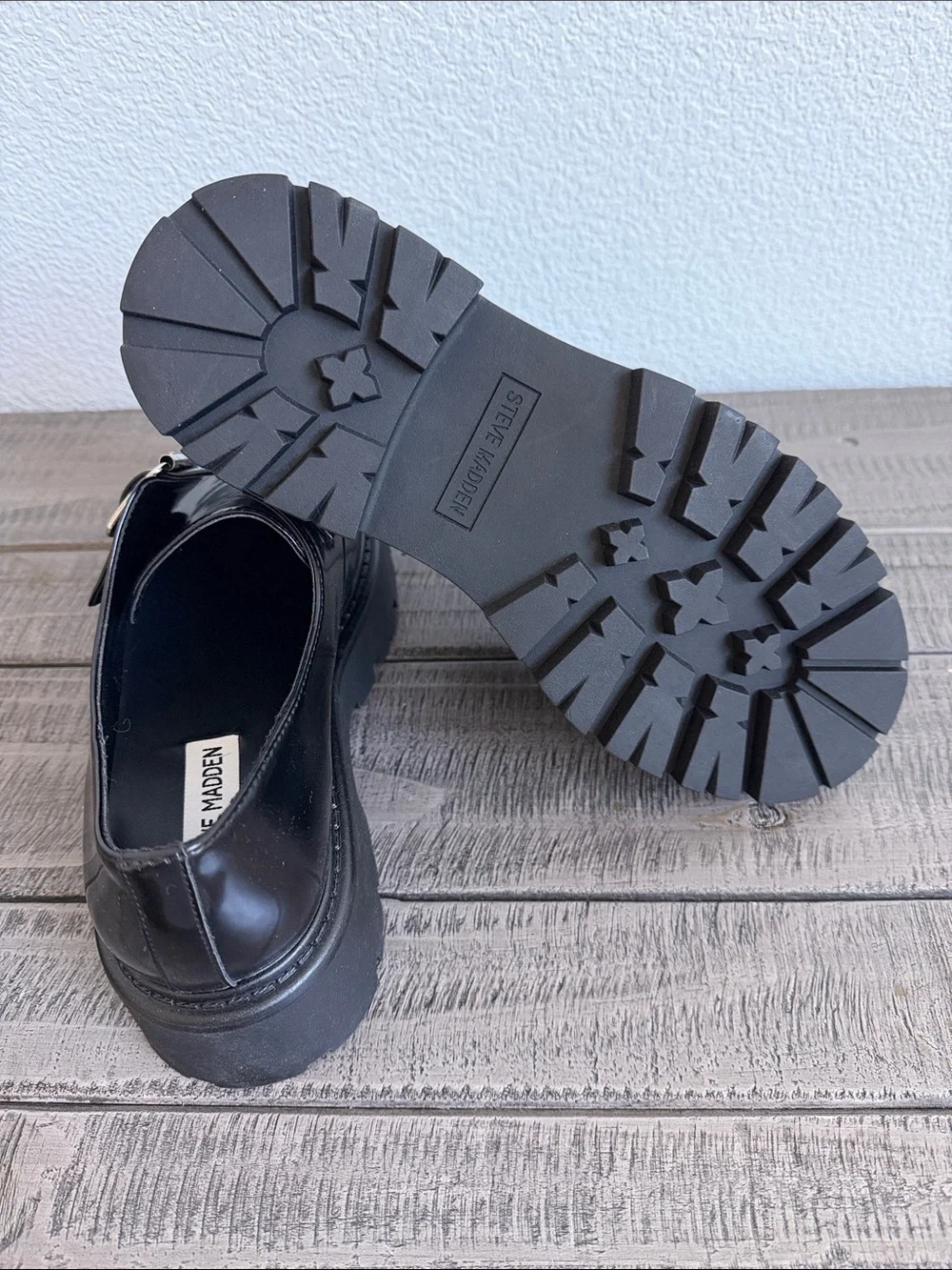 Steve Madden Osta Platform Monk-Strap Loafers in Black Box NIB